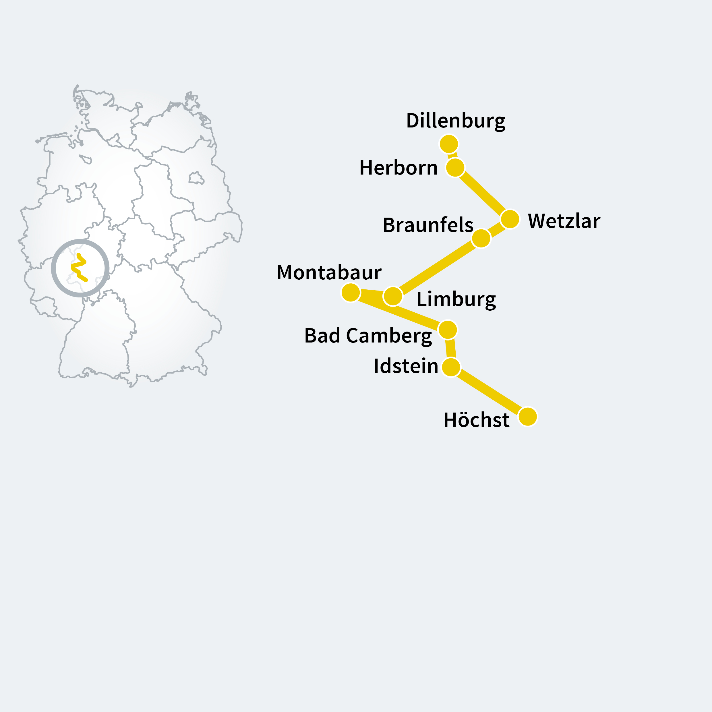 Kleine Karte Vom Westerwald über Lahntal und Taunus zum Main 2021