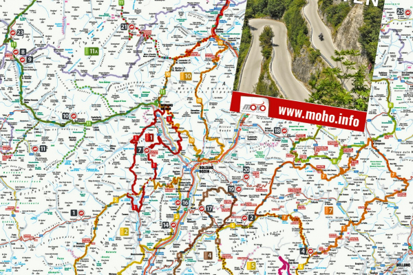 Motorradtourenkarte Dolomiten- In Zusammenarbeit mit MoHo- Motorradhotels © motorradstrassen